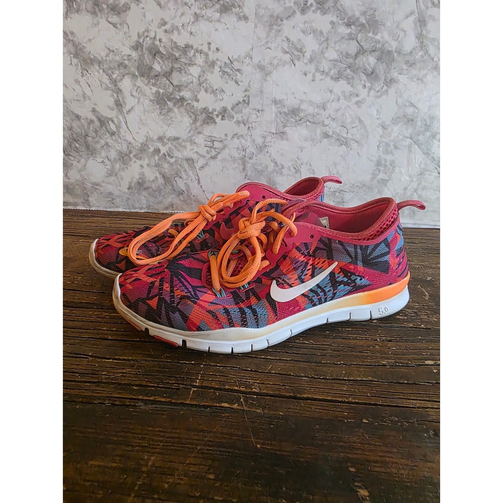 Nike Free 5.0 TR Fit 4 PRT Pink Orange Palm Print Running Shoes 629832-600Mens 8